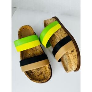 Gabriela Hearst Striker cork Platform Sandal in Black & Lime nappa Leather 35.5